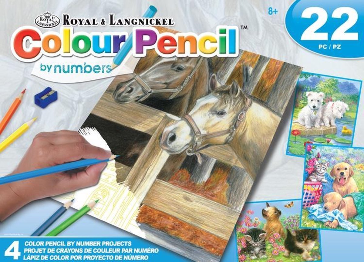 AVS-CPN219 Colour Pencil By Numbers Activity Set - 4 Projects ANIMALS BOX SET