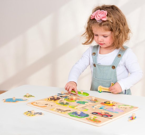 New Classic Toys Puzzle en Bois Animaux de Safari - 16 pièces de puzzle - Bois certifié FSC® 100%