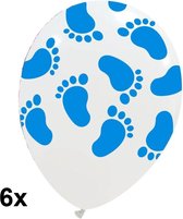 Babyvoetjes ballonnen, wit met blauwe voetjes, 6 stuks, 30cm