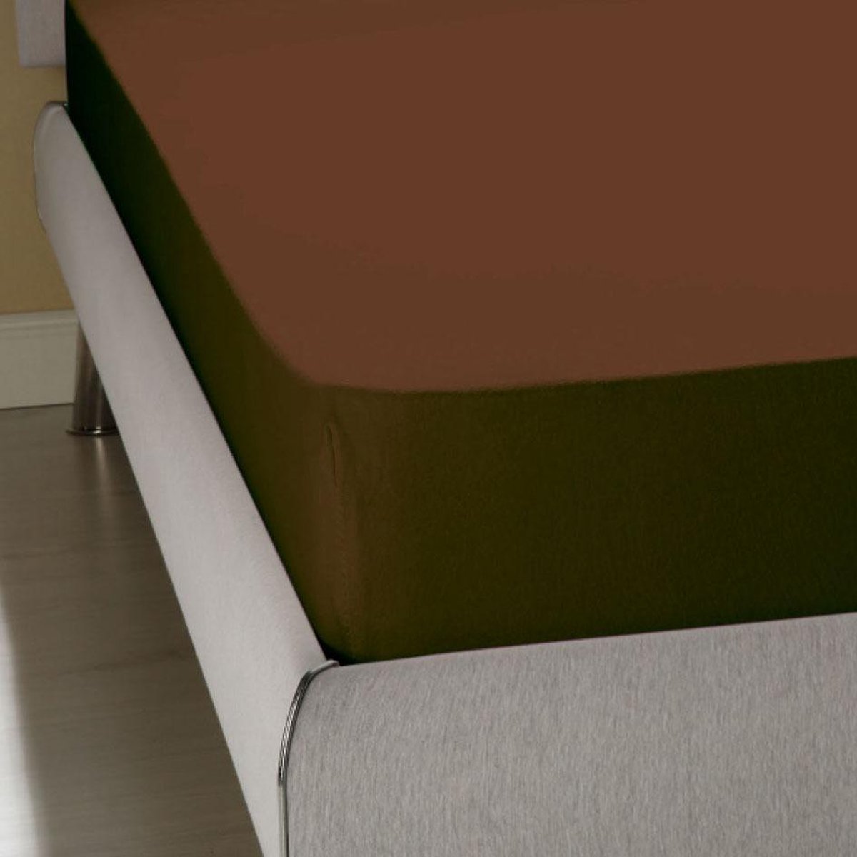 Homee Hoeslaken Jersey stretch taupe 80/90x200/220 +30 cm eenpersoons bed 100% katoen