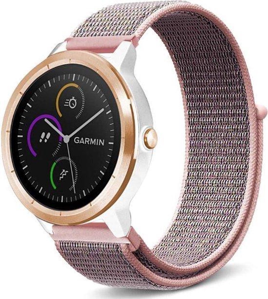 Nylon Bandje - Lichtroze - Geschikt voor Garmin Vivoactive 3 - Forerunner 645 - Vivomove HR - Bandbreedte 20mm