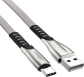 USB C kabel | USB A naar C | Platte kabel | Nylon mantel | Fast charge | 1 meter | Wit