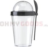 Muesli Beker Zwart 450ml - Yoghurt Cup - Lunchpot - Ontbijtbeker met apart Compartiment - Yoghurt Beker - Mealprep - Mueslibeker