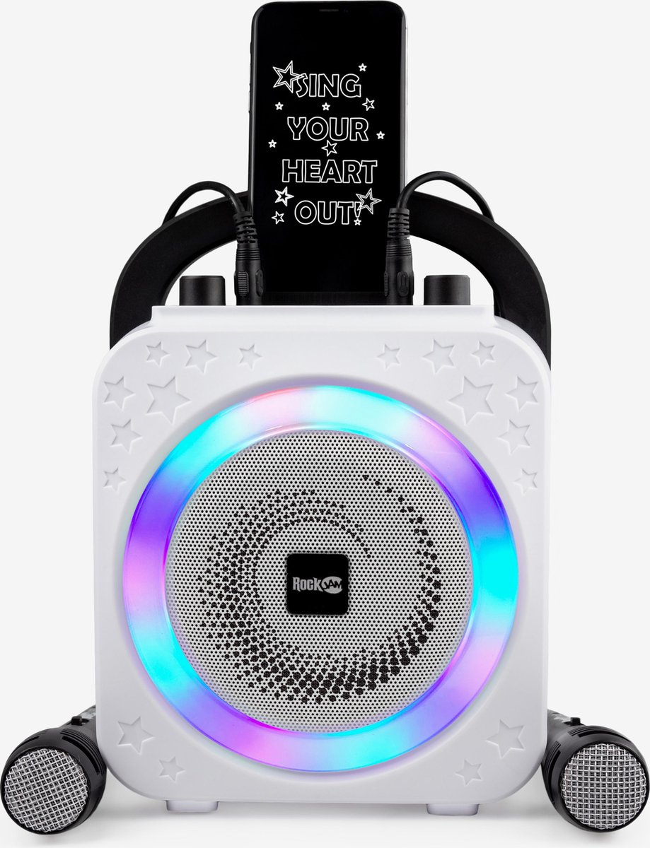 PartyFunLights Enceinte de fête karaoké Bluetooth avec microphone, effets  lumineux et poignée de transport