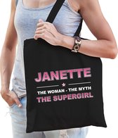 Naam cadeau Janette - The woman, The myth the supergirl katoenen tas - Boodschappentas verjaardag/ moeder/ collega/ vriendin