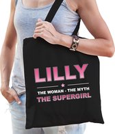 Naam cadeau Lilly - The woman, The myth the supergirl katoenen tas - Boodschappentas verjaardag/ moeder/ collega/ vriendin