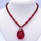 Brigada - ketting - rode barnsteen - 45 cm + 5 cm verlengstukje - sterling 925 zilveren sluiting