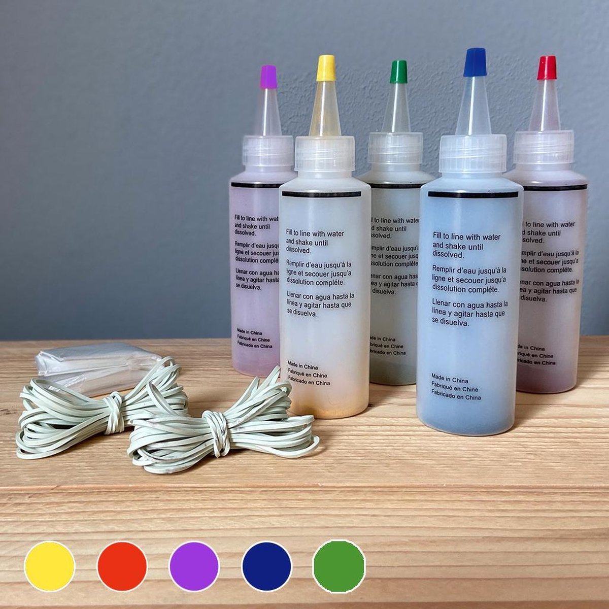 Complete Tie Dye Starterset met kleuren Geel, rood, violet