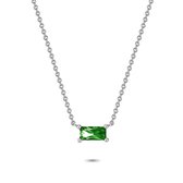 Twice As Nice Halsketting in zilver, baguette zirkonia, smaragd kleur  40 cm+5 cm