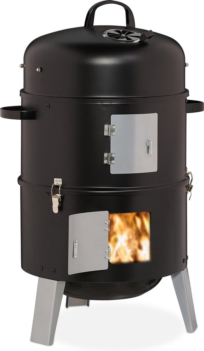 Relaxdays rookoven bbq - smoker barbecue - 3-in1 grill - rookton -  thermometer - zwart | bol.com
