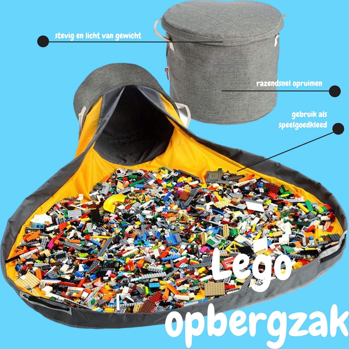 Zwakheid Trouw Hymne Speelgoed opbergzak / Lego opbergzak / 2-in-1 speelkleed en opbergzak /  Blauw | bol.com