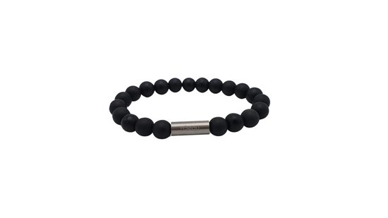 H-Beau Bracelet fait main de pierres précieuses / pierres naturelles / Perles d' Onyx- homme / femme / unisexe - perle en acier inoxydable - 8 mm - longueur 16,5 cm - Zwart mat