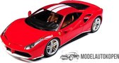 Ferrari 488 GTB (Rood/Wit) 1/18 Bburago - Modelauto - Schaalmodel - Model auto - Miniatuurautos - Miniatuur auto