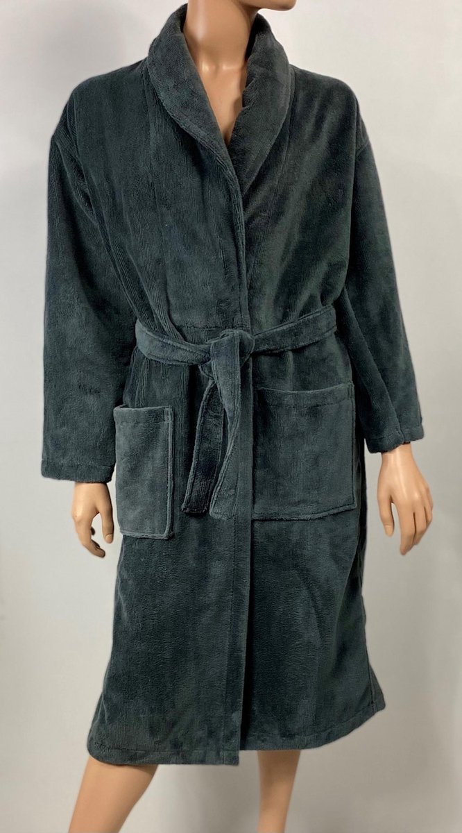 Velvet Badjas - Velvet Antraciet - Maat M - Hoogwaardige kwaliteit - Zeer luxe - Ochtendjas - Luxe Badstof van Katoen en Polyester - Heerlijk warm - Super zacht fleece - Binnenzijde katoen - voor sauna en thuisgebruik