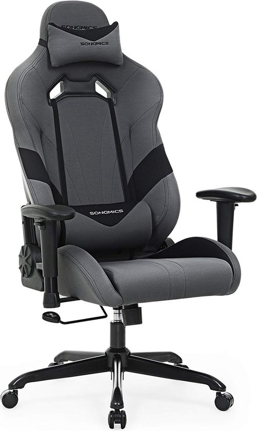 Songmics Game Chair - Chaise de bureau avec accoudoirs réglables - Chaise avec oreiller