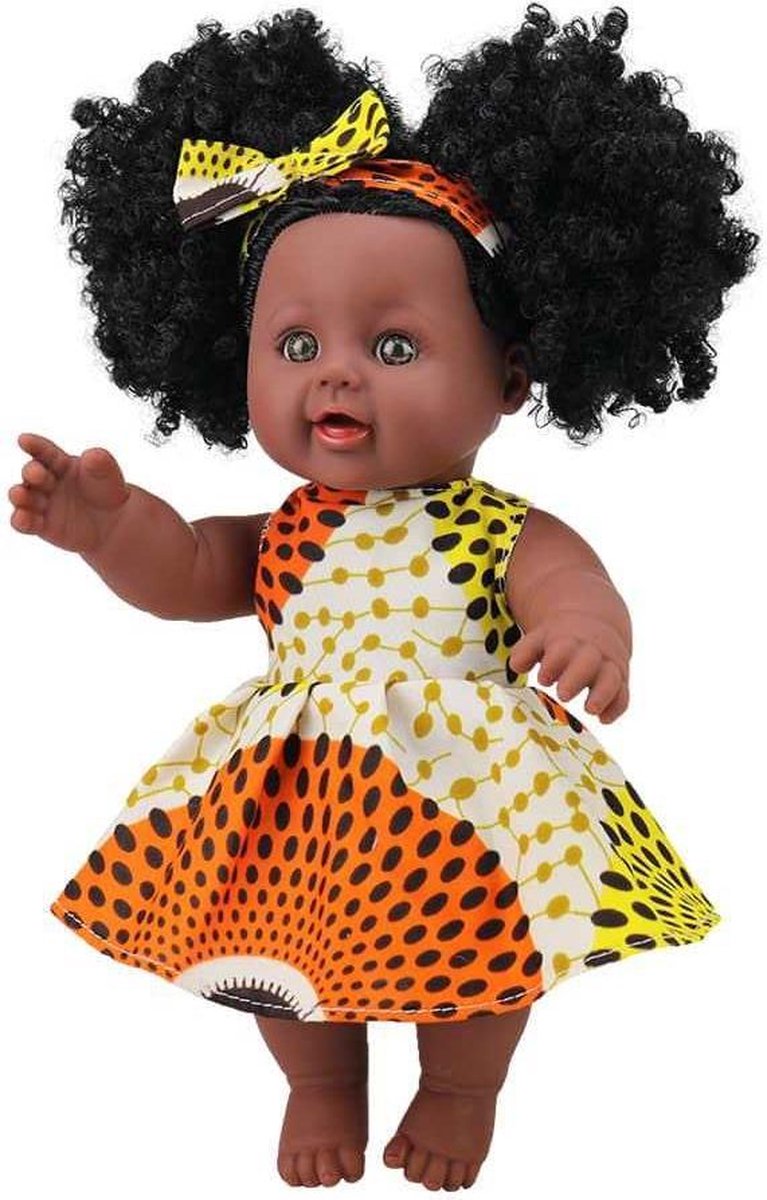 antwoord vergaan Uitstralen JDBOS ® Bruine pop met zwarte krullen - Afrikaanse pop 30 cm - donkere  huidskleur -... | bol.com