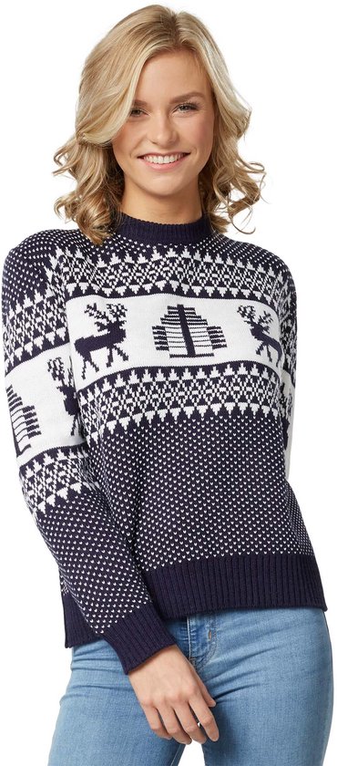 dressforfun - Kersttrui Winterwonderland blauw-wit voor vrouwen XL - verkleedkleding kostuum halloween verkleden feestkleding carnavalskleding carnaval feestkledij partykleding - 303353