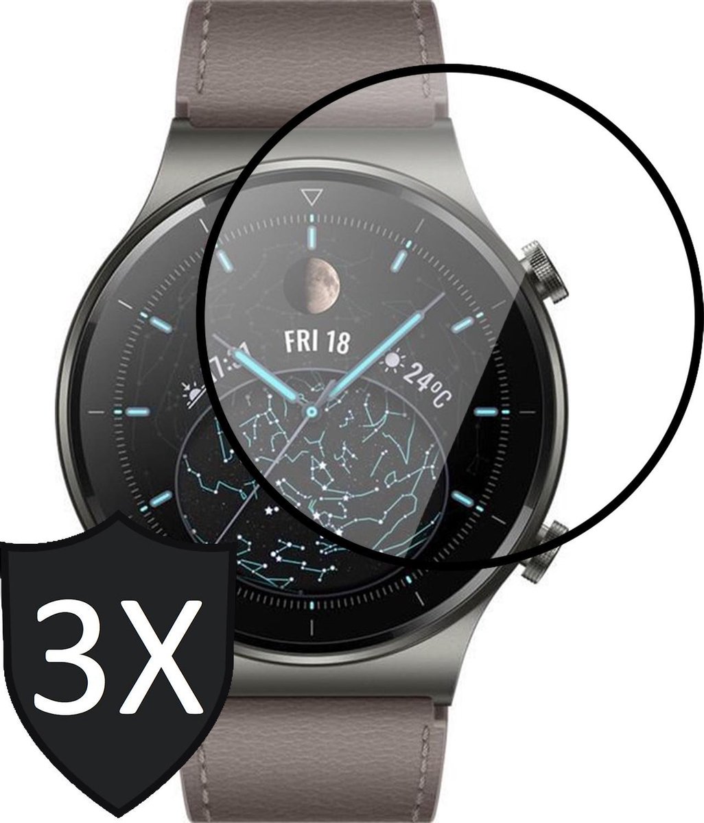 Screenprotector geschikt voor Huawei Watch GT 2 Pro - Full Screen Protector - 3 Stuks