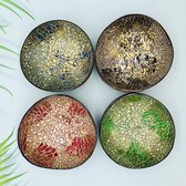 MLMW - Kokosnoot Kom Oosters Mix van 4 Kleuren - Coconut Bowl Oriental Mix - 650 ML - Handgemaakt - Uniek - Duurzaam - 100% Natuurlijk - Set van 4 - geschikt voor smoothie bowls, y