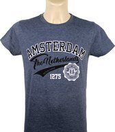 T-Shirt - Casual T-Shirt - Fun T-Shirt - Fun Tekst - Lifestyle T-Shirt - Baseball- Amsterdam - The Netherlands - est. 1275 - Heather Denim  - Maat M