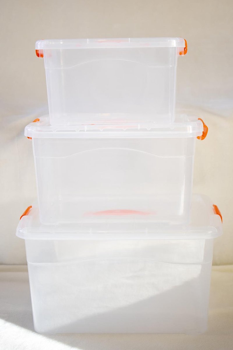 Flukabi Opbergboxenset van drie - transparant - deksel - clipsluiting - handvat