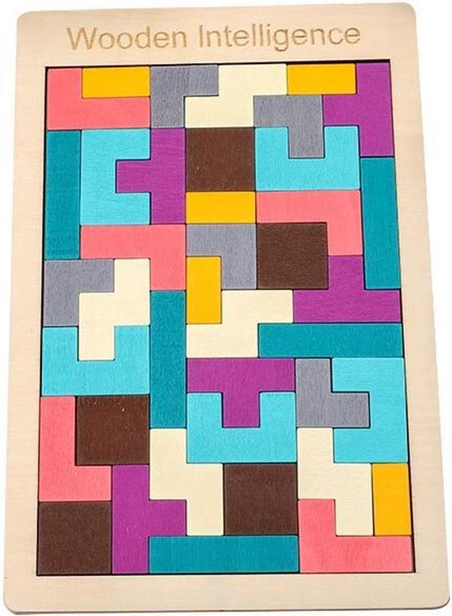 ZLPBAO Tetris Houten Puzzel – 41 Blokken, 10 Dubbelzijdige Kaarten, Met Opbergtas – Montessori Speelgoed Voor Kinderen 3-6 Jaar – Kleurrijk En Leerzaam