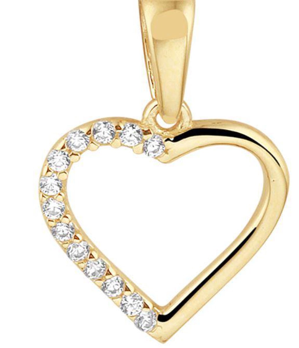 14 Karaat Gouden Hart Hanger met Zirkonia 1.7 mm. x 11.5 mm.