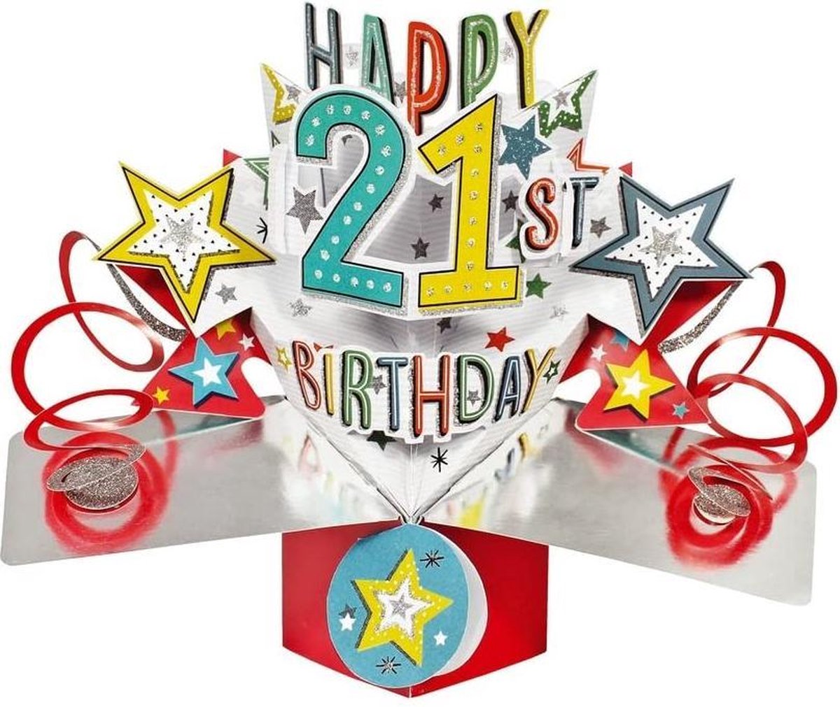 3D Pop-up wenskaart met envelop – Happy 21th Birthday