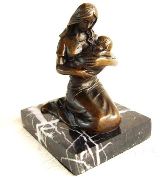 Moeder en haar kind - Bronzen beeld - Gedetailleerd sculptuur - 11,2 cm hoog