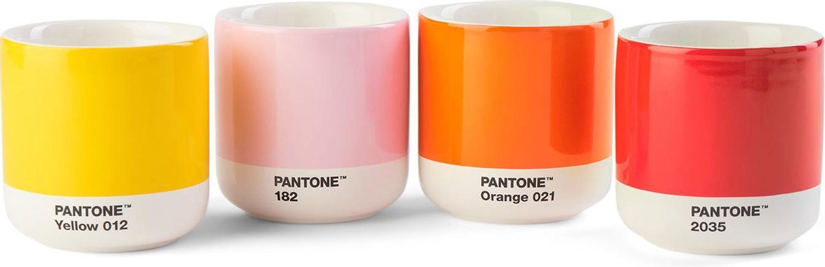 Copenhagen Design - Pantone - Thermokopje -175ml - Set van 4 kopjes in geschenkdoos - Geel, Oranje, Licht Roze, Rood