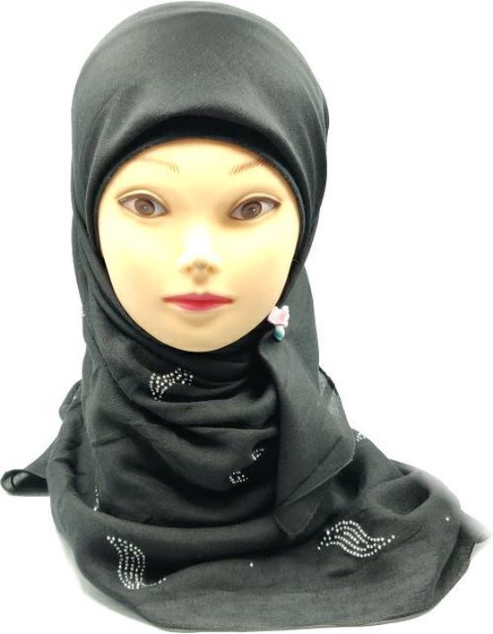 Specifiek Naar diep Vierkante hoofddoek, zwarte hijab met steenen. | bol.com
