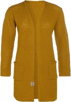 Knit Factory Luna Gebreid Vest Oker - Gebreide dames cardigan - Middellang vest reikend tot boven de knie - Geel damesvest gemaakt uit 30% wol en 70% acryl - 36/38 - Met steekzakken