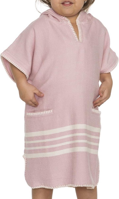 Kinder Strandponcho Hamam Rose Pink - 6-7 jaar - - jongens/meisjes/unisex pasvorm - poncho handdoek voor kinderen met capuchon - zwemponcho - badcape - badponcho