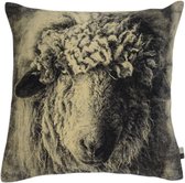 Woonkamer Kussen van Fluweel met een Schaap print, maat 50x50cm in grijs/ecru