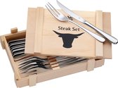 Steakmessen set (6 stuks) in houten kist | Chique messen set | Steak mes en vork | 12 delig