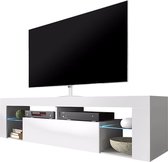 Maison’s Bianko – TV Meubel – TV Kast – Wit – Glazen platen – Opbergvak – LED – 140x50,5x35