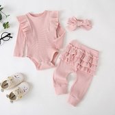 Baby kledingsset driedelig: lange mouw bloesje broek en haarband