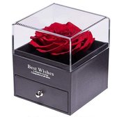 Valentijnsdag | Valentijnscadeau | Luxe doosje met Rode Roos | Geconserveerde Rode Roos | Moederdaggeschenk | Moederdagcadeau | Longlife | Sierraden doosje met lade