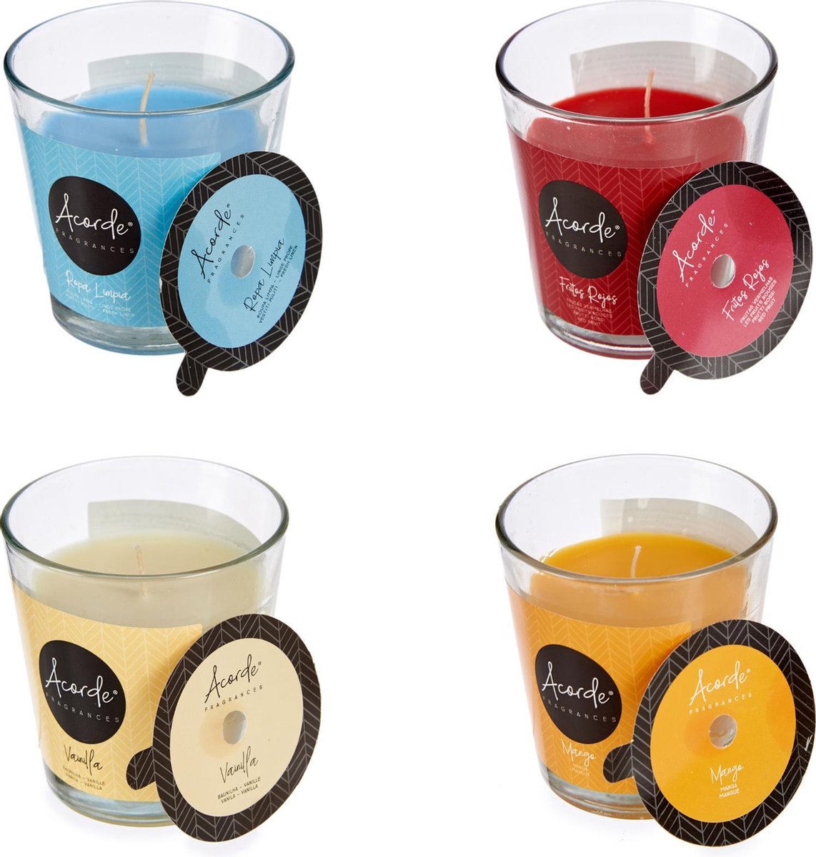 Geurkaarsen Set 4 Stuks - Fresh Linen, Red Fruits, Vanille En Mango - Geschenkset - Voordeelverpakking - Geurkaarsen In Glas - Cadeau Voor Mannen En Vrouwen