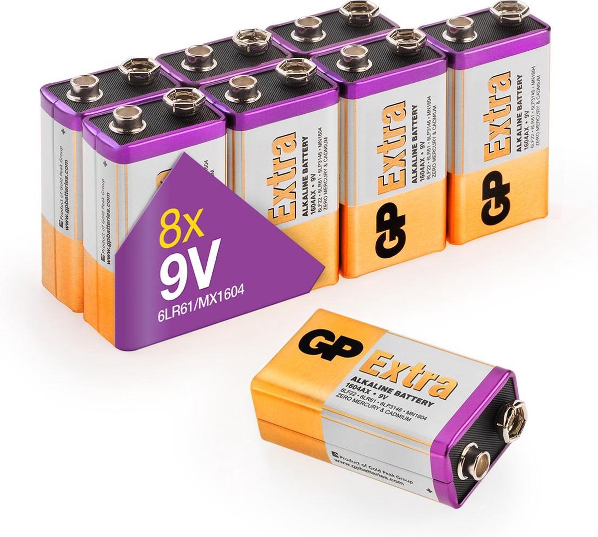 GP Extra Alkaline batterijen 9V - batterij 9 volt - batterij 6LR61 - 8  stuks | bol.com