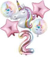 Unicorn * Eenhoorn Licht Roze * Set van 6 Ballonnen XL * Unicorn Nummer 2 * Tweede verjaardag * Hoera 2 Jaar * Birthday * Ballon Cijfer 2