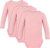Link Kidswear - Meisjes lange mouw romper van biologisch katoen - maat 74/80 -baby roze - 3 stuks