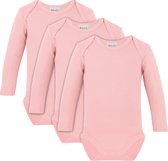 Link Kidswear - Meisjes lange mouw romper van biologisch katoen - maat 62/68 - baby roze - 3 stuks