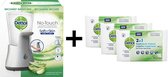 Dettol Handzeep Automatische Zeepdispenser No Touch Met Navulling Hydraterende Aloë Vera + 3x Dettol 2-in-1 Hygiënische Doekjes