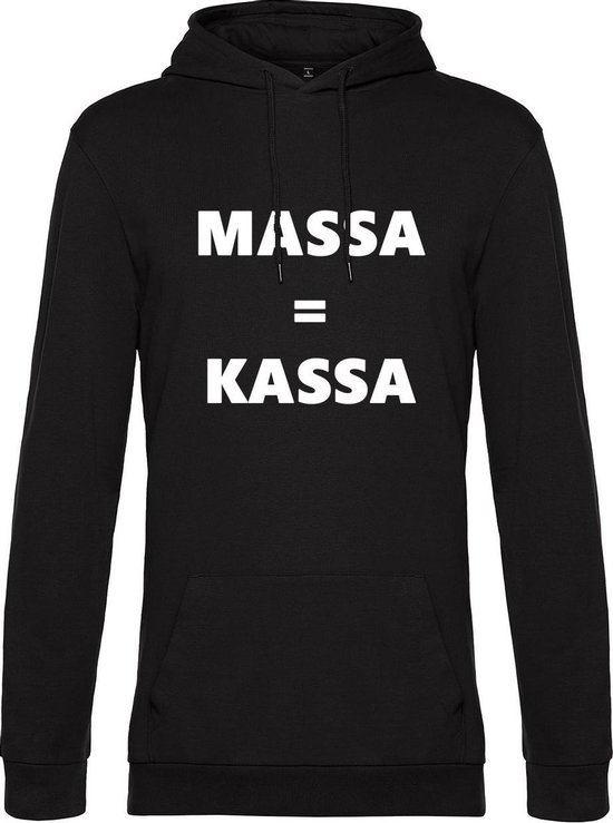 Hoodie met opdruk “Massa is kassa” Zwarte hoodie met witte opdruk – Goede pasvorm, fijn draag comfort