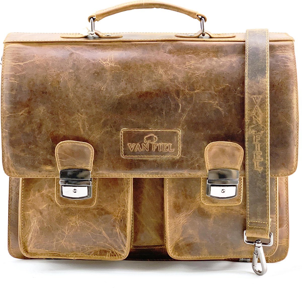 Lederen laptop en akte tas geschikt tm 16.4 inch cognac Van Fiel