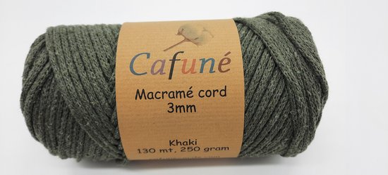 Cafuné Macrame Koord-3mm-Kaki-120 meter-Gevlochten koord-Gerecycled katoen