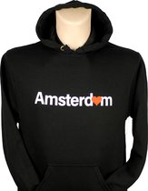 Hooded Sweater - met capuchon - Casual Hoodie - Fun Tekst - Lifestyle Hoody - Workout Sweater - Chill Sweater - I <3 Amsterdam - Zwart -  Maat L