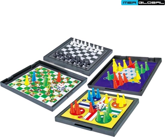 Thumbnail van een extra afbeelding van het spel 4-in-1 Magnetisch Bordspel - Met Schaken en Ludo - Reisspel - Bord Spel - Spelletjes voor Volwassenen en Kinderen - Spel voor Kerst