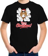 Fout Kerstshirt / Kerst t-shirt met hamsterende kat Merry Christmas zwart voor kinderen- Kerstkleding / Christmas outfit XL (164-176)